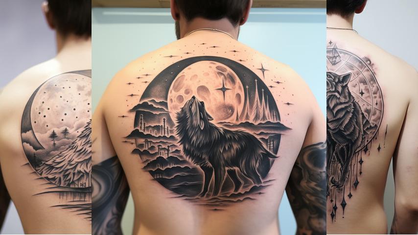 tatuaggi con lupo che ulula alla luna