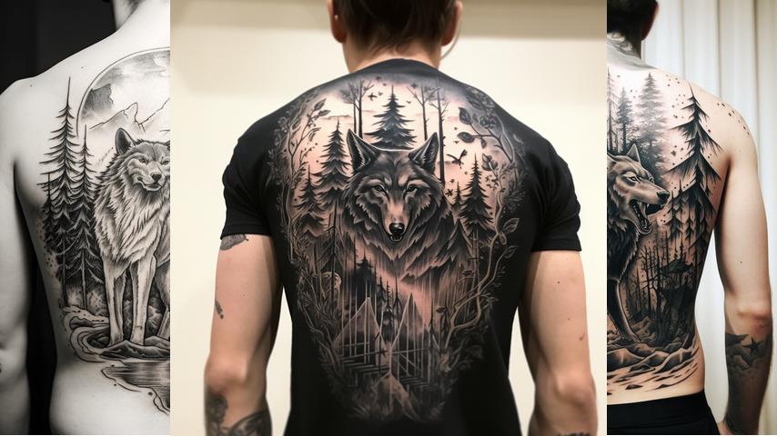 Tatuaggio lupo e foresta