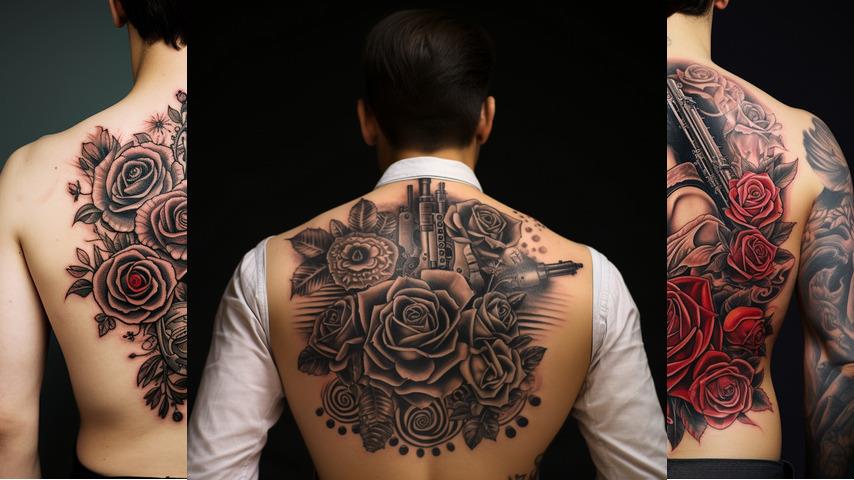 Tatuaggio pistola con rose